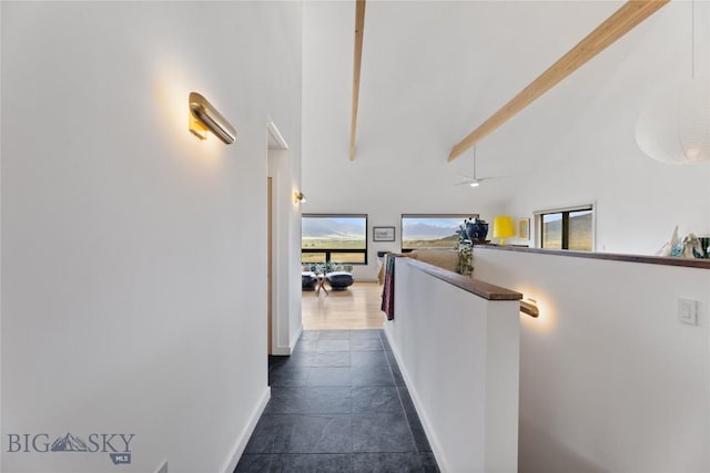 145 Spring Creek Hills Rd, Livingston, MT 59047 - corridor featuring beamed ceiling and high vaulted ceiling