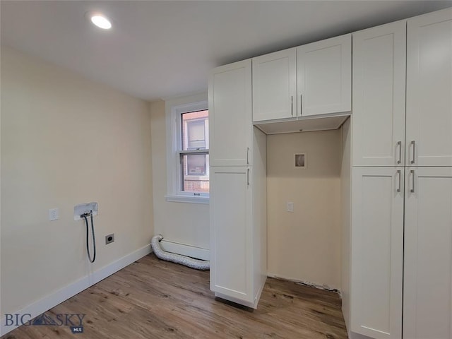 1043 W Galena St, Butte, MT 59701 - laundry room featuring electric dryer hookup, cabinet space, washer hookup, light wood-type flooring, and recessed lighting