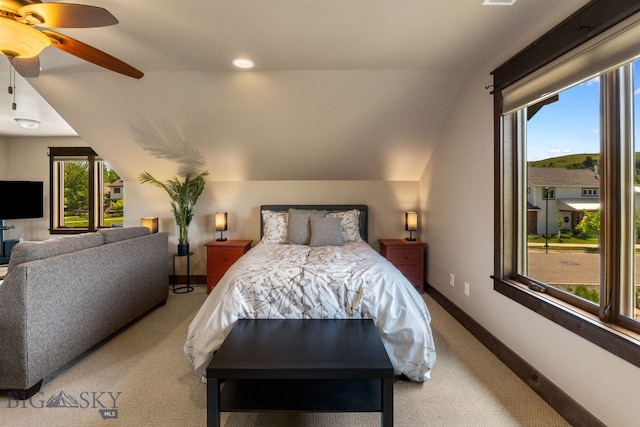 2497 Northview, Bozeman, MT 59715 - carpeted bedroom featuring lofted ceiling and a ceiling fan