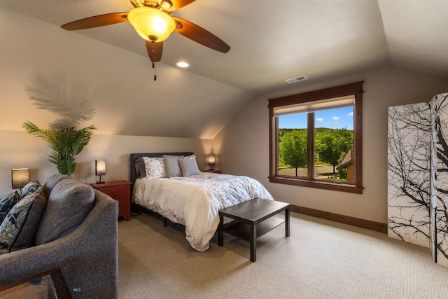 2497 Northview, Bozeman, MT 59715 - bedroom featuring vaulted ceiling, carpet flooring, and ceiling fan