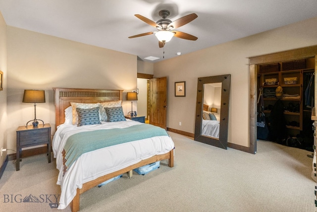 2497 Northview, Bozeman, MT 59715 - bedroom with light colored carpet, a closet, a spacious closet, and ceiling fan