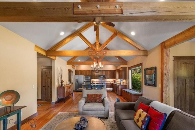 2497 Northview, Bozeman, MT 59715 - living area featuring a chandelier, light wood finished floors, ceiling fan, and recessed lighting