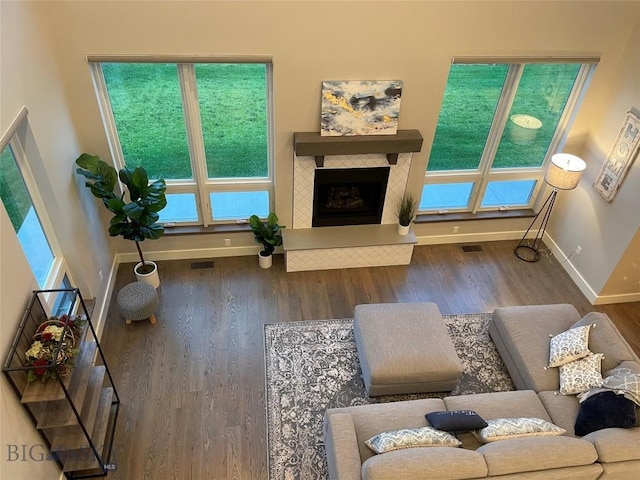 1792 Windrow Dr, Bozeman, MT 59718 - living room with wood finished floors and a tile fireplace