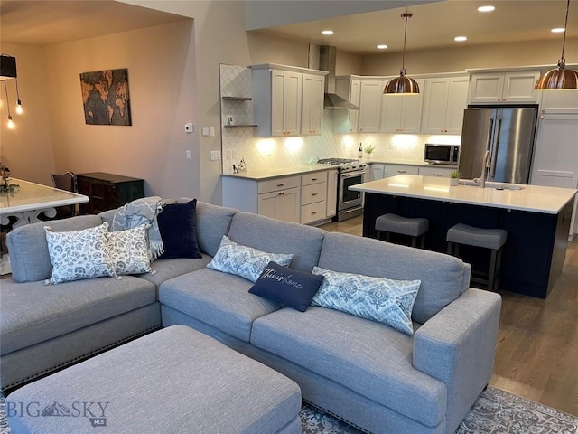 1792 Windrow Dr, Bozeman, MT 59718 - living room with wood finished floors and recessed lighting