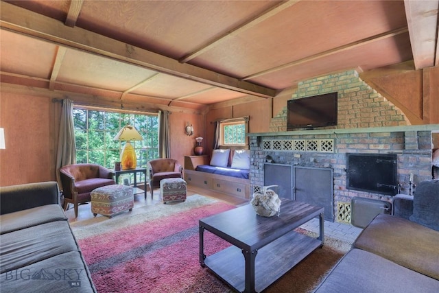 100 Nez Perce Rd, Butte, MT 59701 - living area featuring a fireplace and beam ceiling