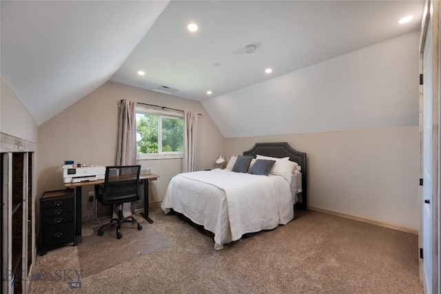 219 W Adams, Three Forks, MT 59752 - bedroom with vaulted ceiling, carpet, recessed lighting, and an office area