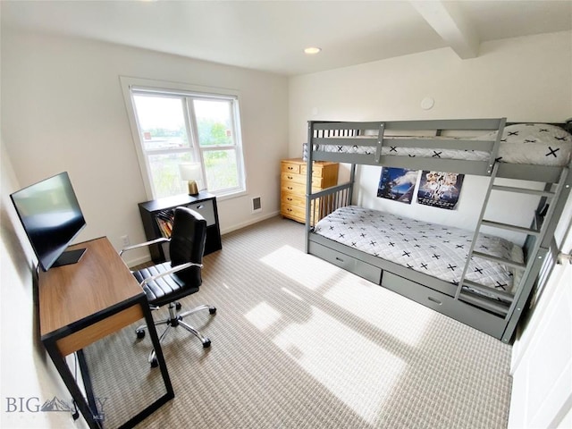 3575 Stucky Rd, Bozeman, MT 59715 - carpeted bedroom featuring a desk, recessed lighting, and beam ceiling