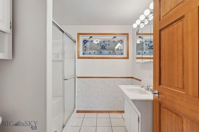 225 Mountain View Dr S, Anaconda, MT 59711 - full bathroom with a stall shower, vanity, and tile patterned floors