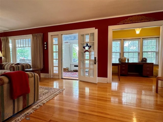 108 S 8th St, Livingston, MT 59047 - living area with light wood-type flooring and crown molding