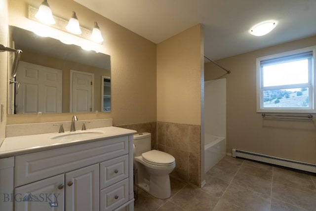 3 Evening Star Dr, Emigrant, MT 59027 - bathroom with a baseboard radiator, vanity, shower / bath combination, and tile patterned flooring