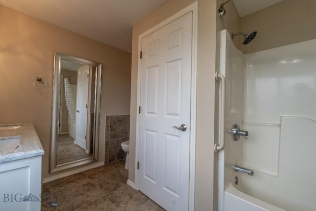 3 Evening Star Dr, Emigrant, MT 59027 - full bath featuring vanity, shower / bathtub combination, tile patterned floors, and tile walls