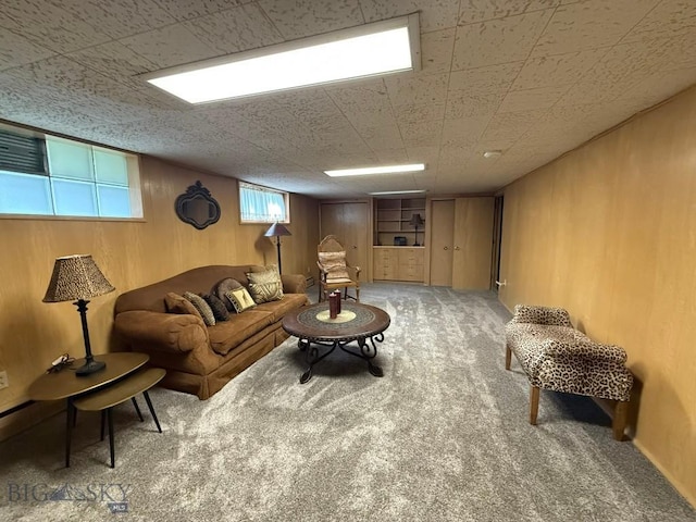 2821 Edwards, Butte, MT 59701 - carpeted living area with wooden walls
