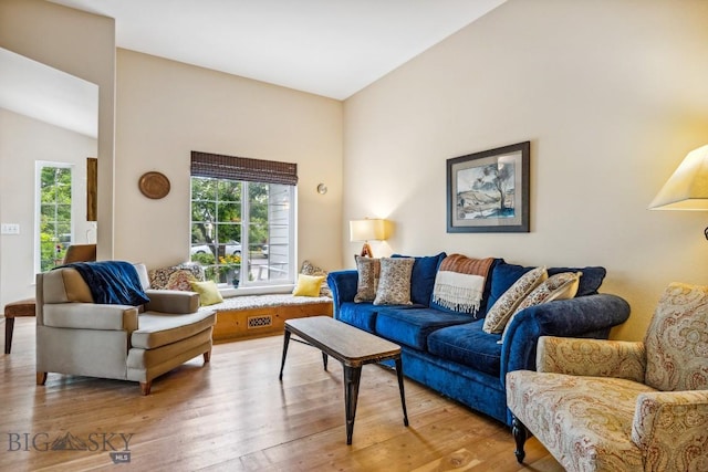 2801 W Villard St, Bozeman, MT 59718 - living area with light wood-style flooring and lofted ceiling