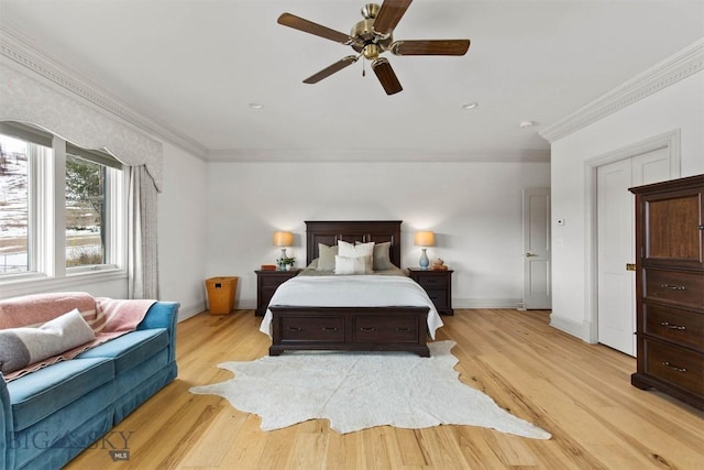 10423 Bridger Canyon Rd, Bozeman, MT 59715 - bedroom featuring ornamental molding, light wood-style floors, and a ceiling fan