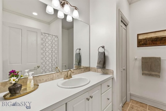 10423 Bridger Canyon Rd, Bozeman, MT 59715 - full bathroom featuring crown molding, vanity, and tile patterned flooring