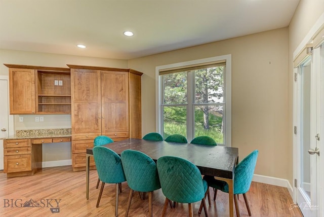 960 Strawberry, Helena, MT 59601 - dining space with built in study area, light wood-style flooring, and recessed lighting