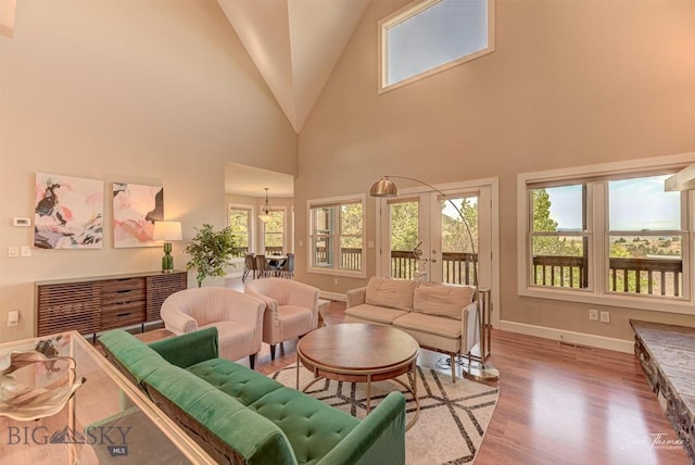 960 Strawberry, Helena, MT 59601 - living area featuring wood finished floors, high vaulted ceiling, and french doors