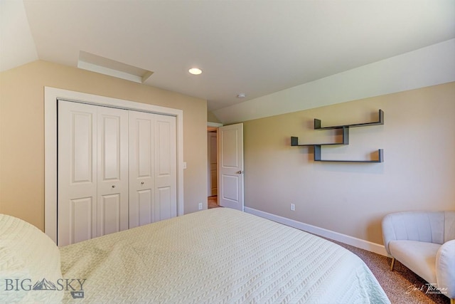 960 Strawberry, Helena, MT 59601 - bedroom featuring vaulted ceiling, a closet, carpet floors, attic access, and recessed lighting
