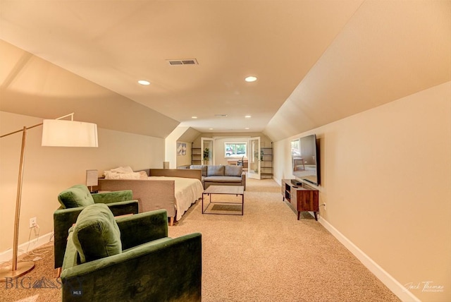 960 Strawberry, Helena, MT 59601 - bedroom featuring lofted ceiling, light colored carpet, and recessed lighting