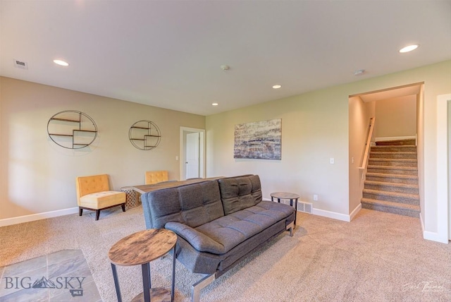 960 Strawberry, Helena, MT 59601 - carpeted living area with stairway and recessed lighting