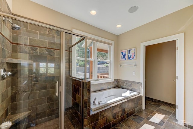 960 Strawberry, Helena, MT 59601 - bathroom featuring a garden tub, a stall shower, and recessed lighting