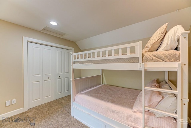 960 Strawberry, Helena, MT 59601 - unfurnished bedroom featuring carpet floors, lofted ceiling, recessed lighting, and a closet