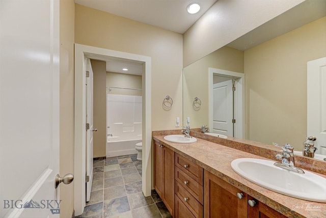 960 Strawberry, Helena, MT 59601 - full bathroom with double vanity, shower / bath combination, and stone finish floors