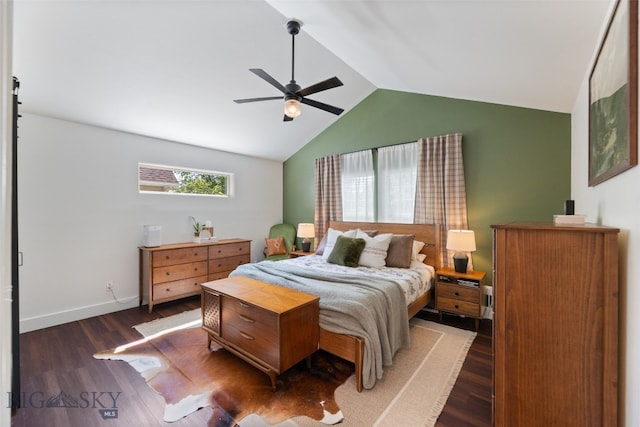 25 W Dooley Ln, Belgrade, MT 59714 - bedroom featuring lofted ceiling, wood finished floors, and ceiling fan