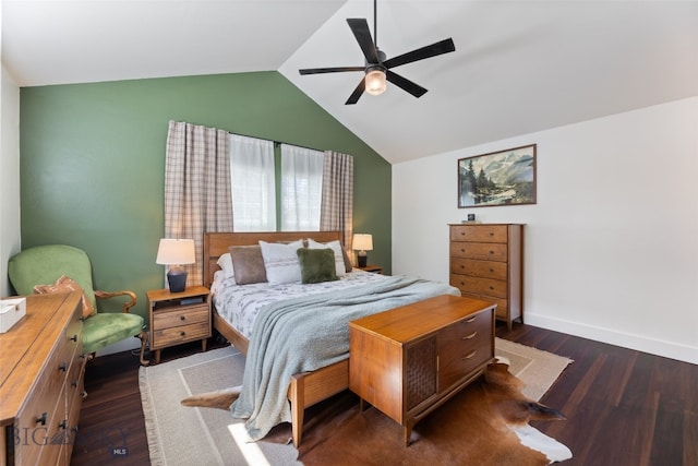 25 W Dooley Ln, Belgrade, MT 59714 - bedroom featuring vaulted ceiling, wood finished floors, and a ceiling fan