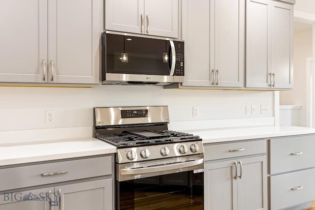 20 Hollow Top Trl, Three Forks, MT 59752 - kitchen with appliances with stainless steel finishes, light countertops, and gray cabinets