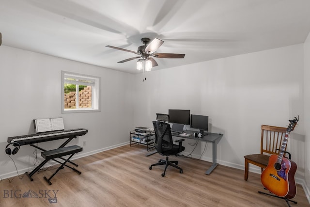 1203 Wineglass Ct Unit B, Livingston, MT 59047 - home office featuring a ceiling fan and light wood-style flooring