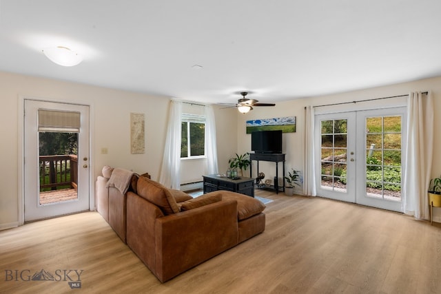 1203 Wineglass Ct Unit B, Livingston, MT 59047 - living area with plenty of natural light, light wood-type flooring, a ceiling fan, and french doors