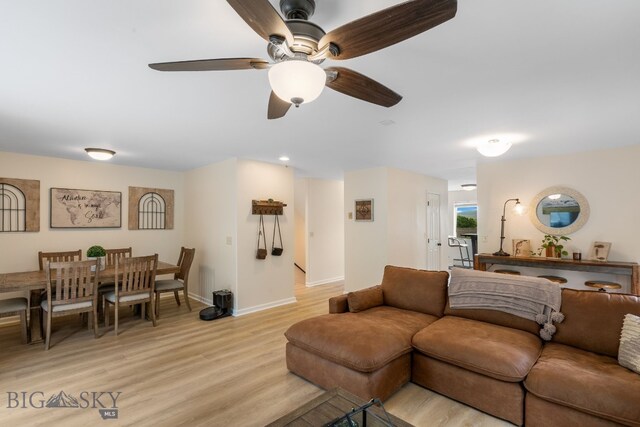 1203 Wineglass Ct Unit B, Livingston, MT 59047 - living room with light wood-style flooring, ceiling fan, and recessed lighting