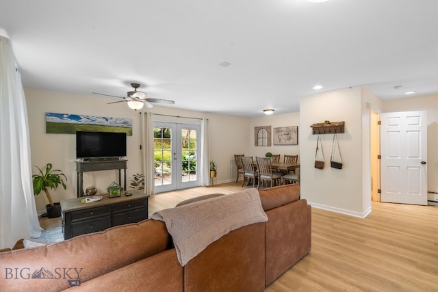 1203 Wineglass Ct Unit B, Livingston, MT 59047 - living area featuring light wood-style floors, a ceiling fan, french doors, and recessed lighting