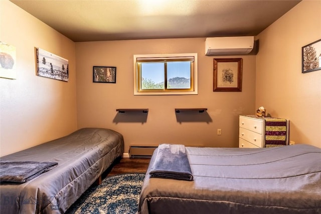 14 Peters Ln, Gardiner, MT 59030 - bedroom with a wall unit AC, wood finished floors, and a baseboard radiator
