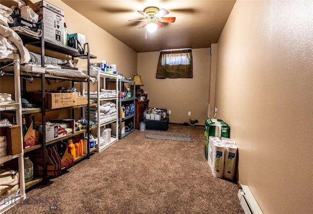 14 Peters Ln, Gardiner, MT 59030 - storage room featuring a ceiling fan and a baseboard radiator