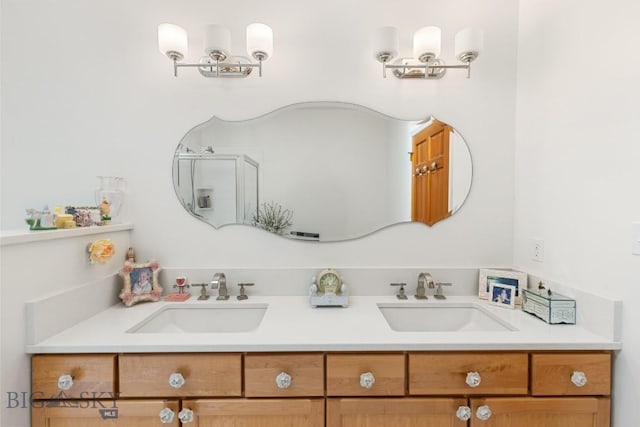 1037 Boylan Rd Unit 1, Bozeman, MT 59715 - full bathroom with double vanity and an enclosed shower
