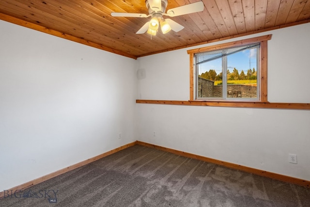 181 Pheasant Ln, Belgrade, MT 59714 - spare room with carpet flooring, a ceiling fan, wood ceiling, and ornamental molding