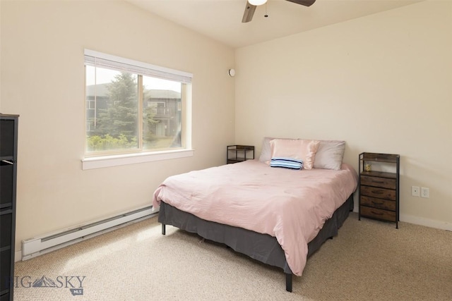 120 Firelight Dr Unit C10, Big Sky, MT 59716 - bedroom featuring a baseboard radiator, carpet flooring, and a ceiling fan