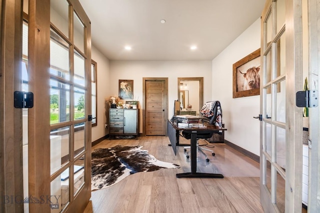 16 Tight Loop Dr, Bozeman, MT 59718 - office area with french doors, light wood finished floors, and recessed lighting