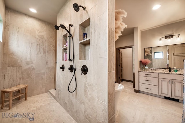 16 Tight Loop Dr, Bozeman, MT 59718 - bathroom with walk in shower, vanity, and recessed lighting
