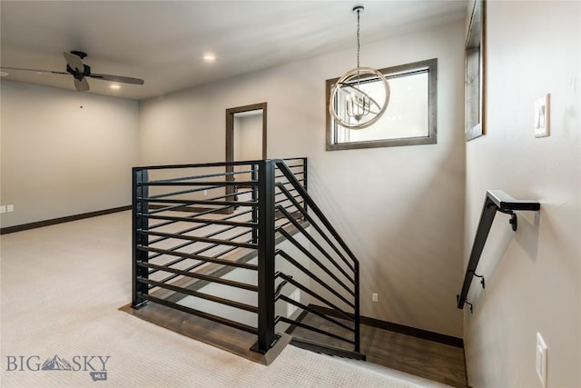 16 Tight Loop Dr, Bozeman, MT 59718 - stairs with ceiling fan, carpet, and recessed lighting