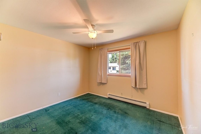 425 Russell, Helena, MT 59602 - unfurnished room with baseboard heating, a ceiling fan, and dark colored carpet
