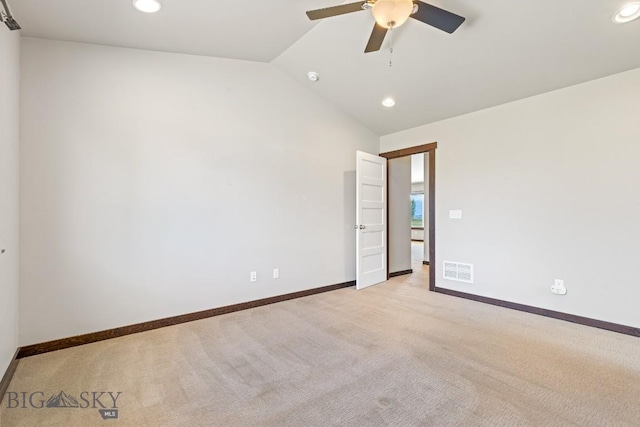 343 Stewart Loop, Bozeman, MT 59718 - unfurnished room with light colored carpet, vaulted ceiling, recessed lighting, a ceiling fan, and a smoke detector