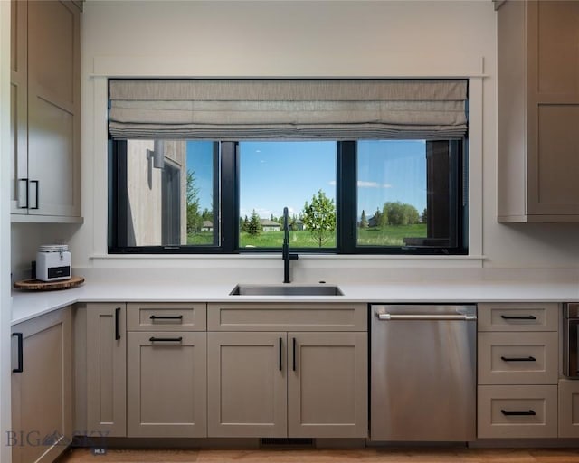75 Vera Ct, Bozeman, MT 59718 - kitchen featuring dishwasher, gray cabinetry, and light countertops