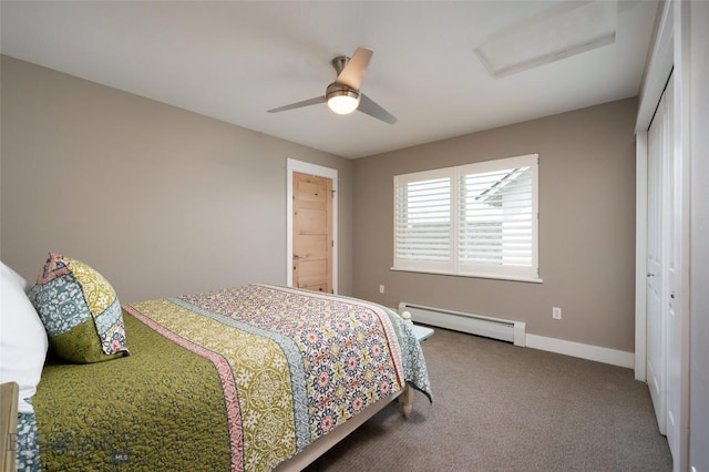 3214 Hillcrest Dr, Bozeman, MT 59715 - carpeted bedroom with baseboard heating, attic access, a closet, and ceiling fan