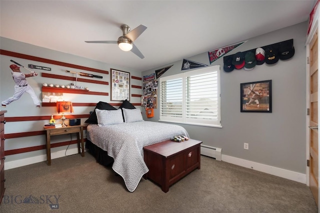 3214 Hillcrest Dr, Bozeman, MT 59715 - carpeted bedroom featuring a baseboard radiator and ceiling fan