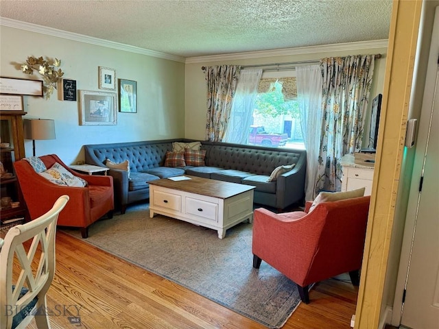 2030 Adams Ave, Butte, MT 59701 - living room featuring ornamental molding, light wood-style floors, and a textured ceiling
