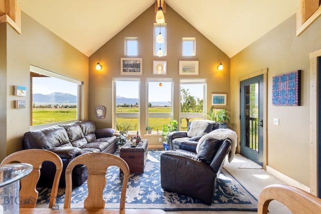 13 Blue Wing Rd, Ennis, MT 59729 - living area featuring high vaulted ceiling and a mountain view