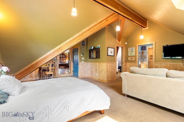 13 Blue Wing Rd, Ennis, MT 59729 - bedroom with a wainscoted wall, carpet, and wooden walls